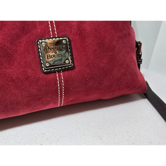 Dooney & Bourke Suede Hobo/Shoulder Handbag Purse Red Satchel Leather Strap - Picture 3 of 15